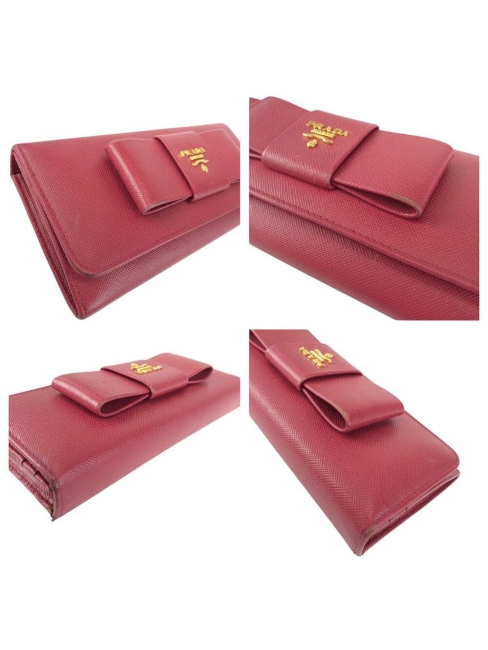 Prada Saffiano Ribbon Pink Gold Leather Wallet - Picture 6 of 9